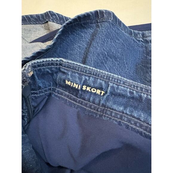 American Eagle Pleated Mini Skort Blue Denim Jean Skirt Belted Women’s Size 12 - Picture 6 of 7